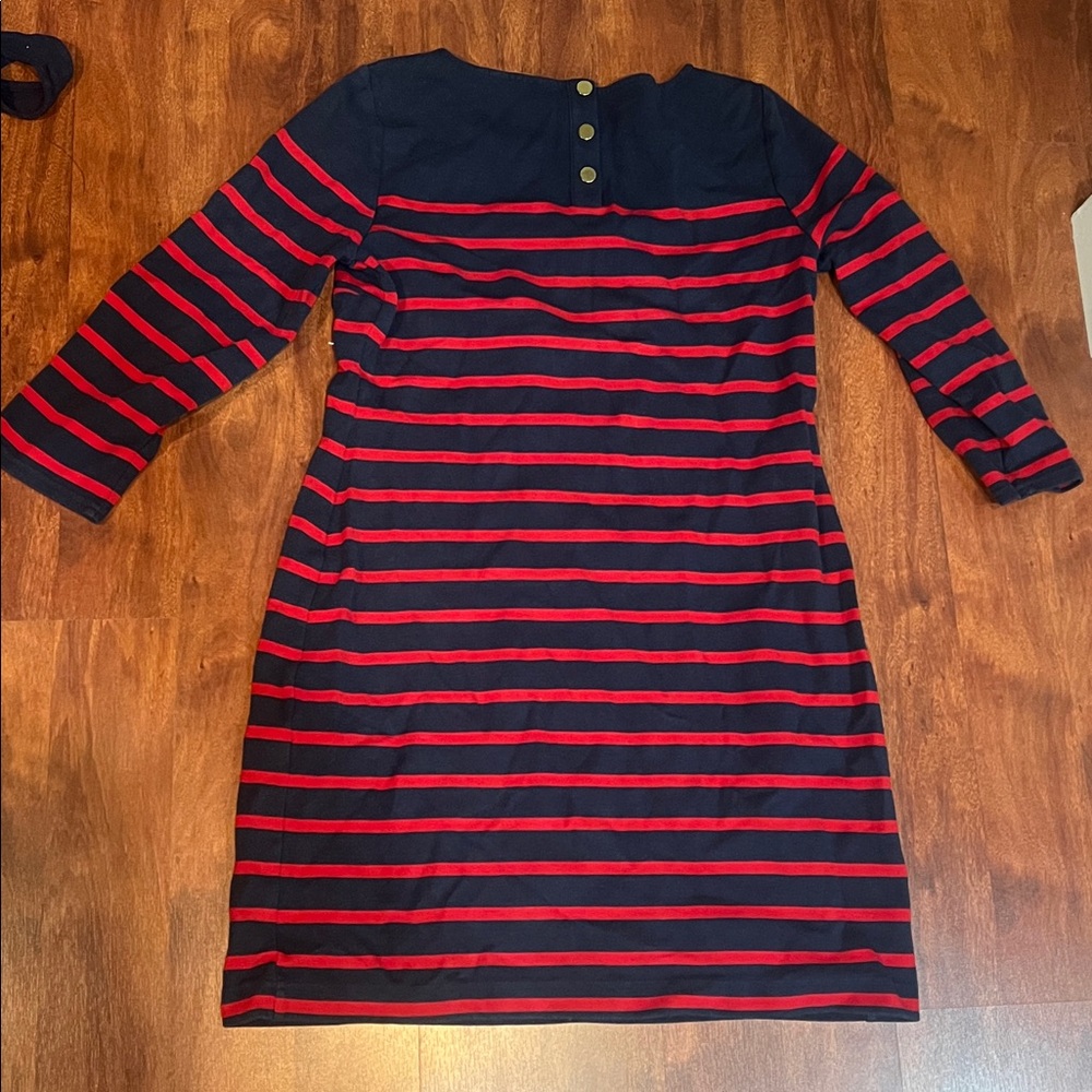 size L brooks brothers Navy & red striped long sleeve dress with buttons on back